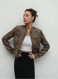 Retro Brown Suede Leather Jacket — vista laterale