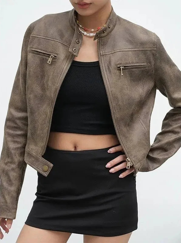 Retro Brown Suede Leather Jacket — dettaglio della stampa