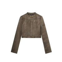 Retro Brown Suede Leather Jacket — vista frontale