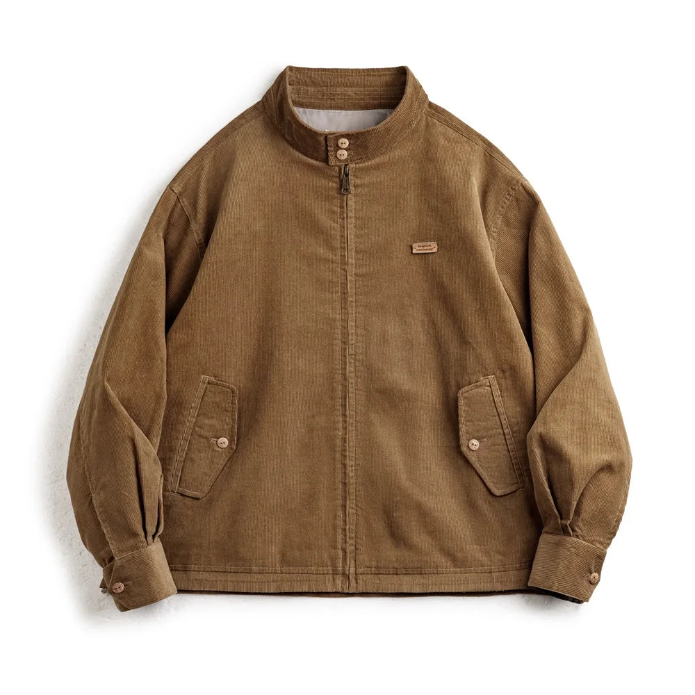 Retro Corduroy Jacket With Stand Up Collar — vista frontale