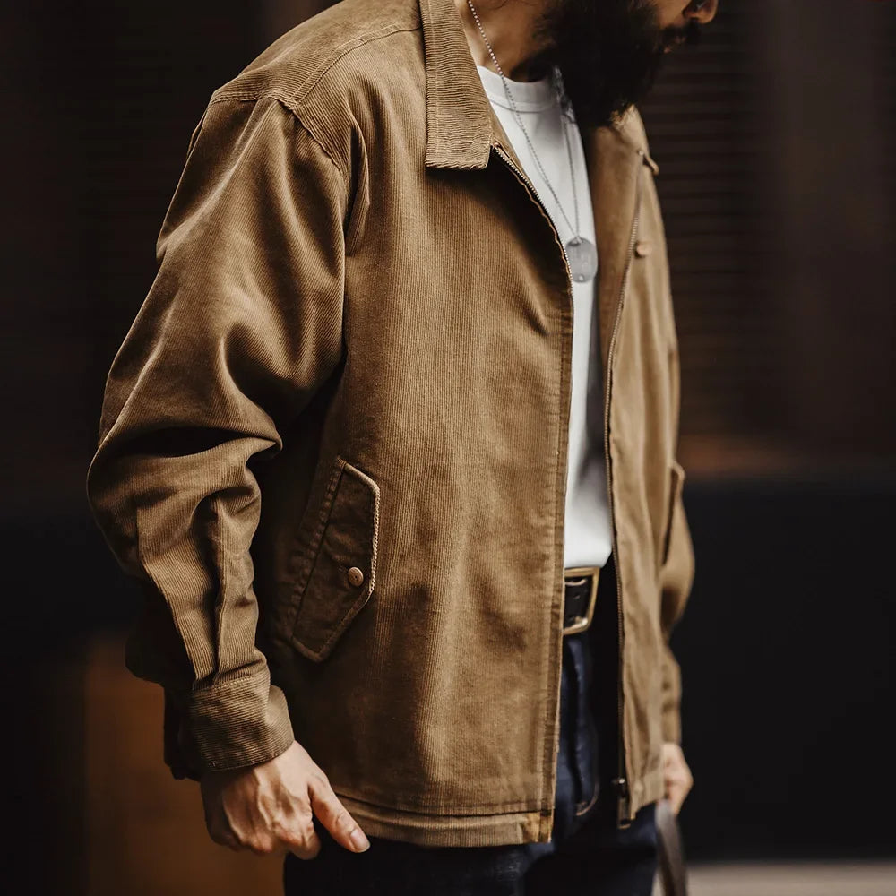 Retro Corduroy Jacket With Stand Up Collar — dettaglio