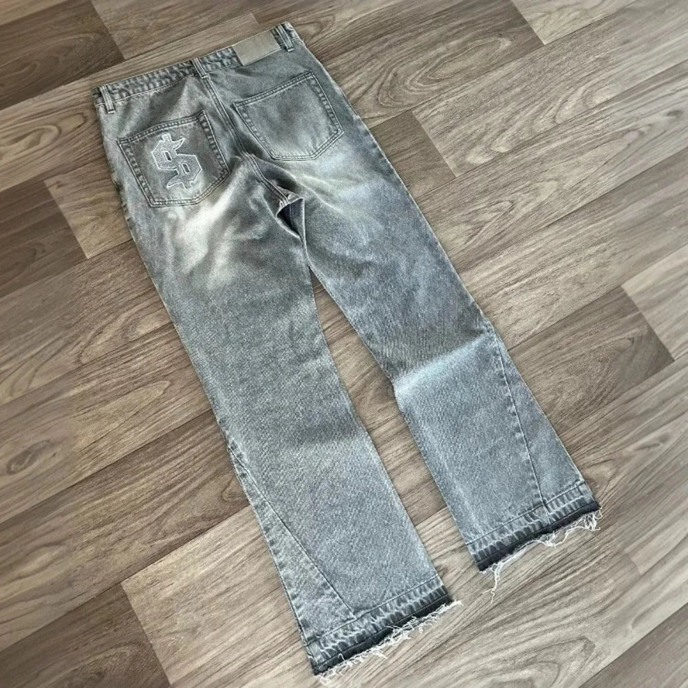 Retro Dollar Embroidered Patchwork Denim Jeans — dettaglio