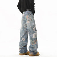 Retro Floral Print Straight Leg Jeans — dettaglio