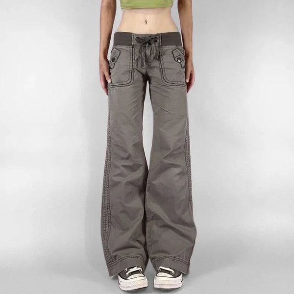 Retro Lace Up Low Rise Cargo Jeans — vista frontale