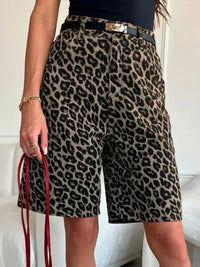Retro Leopard Print High Waist Shorts — vista frontale
