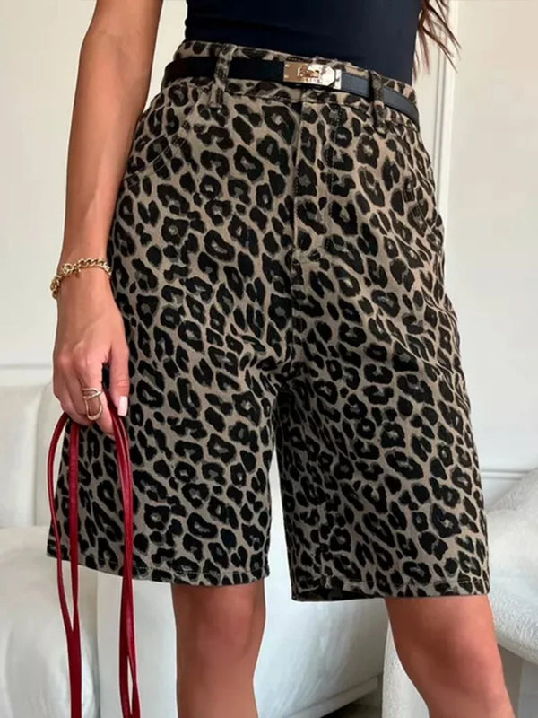 Retro Leopard Print High Waist Shorts — vista frontale