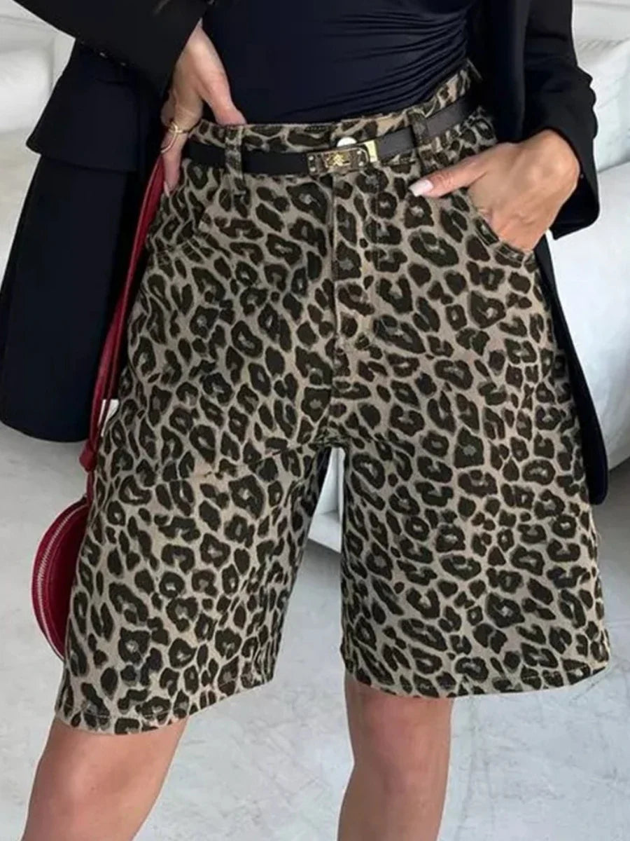 Retro Leopard Print High Waist Shorts — dettaglio