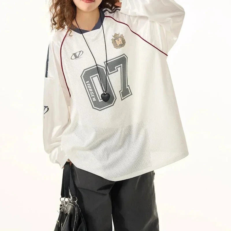Retro Long Sleeve Printed Jersey T Shirt — vista frontale