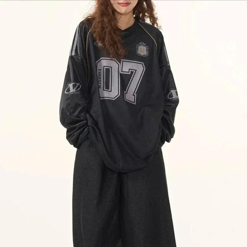 Retro Long Sleeve Printed Jersey T Shirt — dettaglio