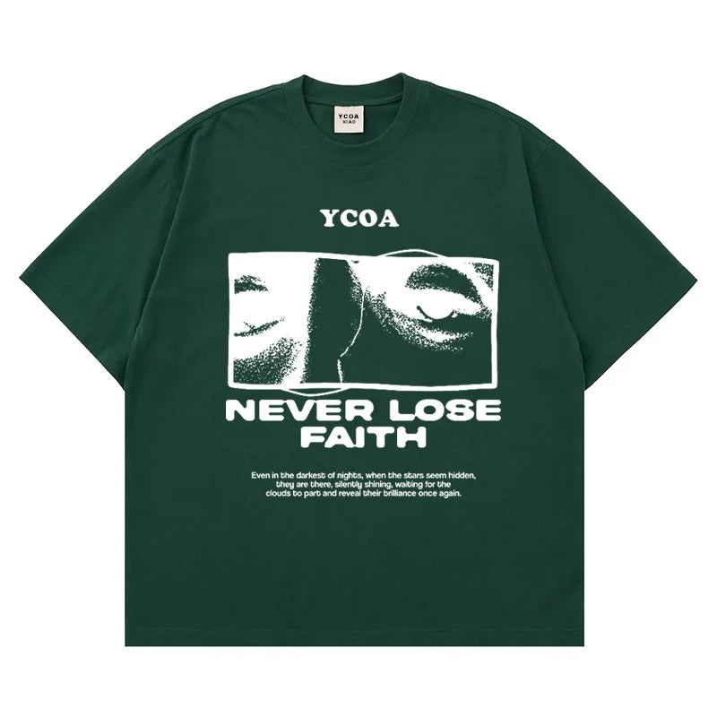 Retro "Never Lose Faith" Graphic T Shirt — vista frontale