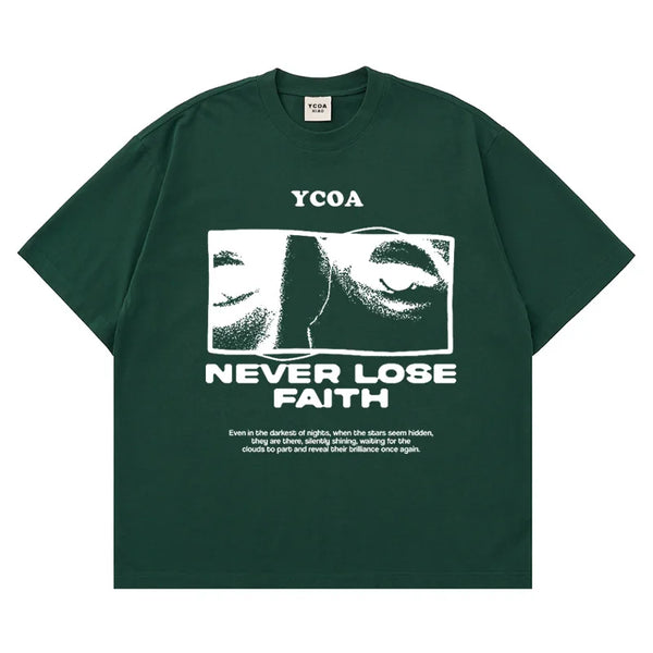 Retro "Never Lose Faith" Graphic T Shirt — vista frontale