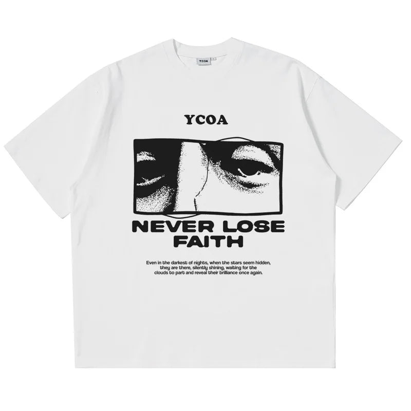 Retro "Never Lose Faith" Graphic T Shirt — vista posteriore