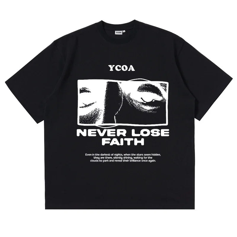Retro "Never Lose Faith" Graphic T Shirt — vista laterale