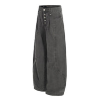 Retro Single Breasted Washed Barrel Jeans — dettaglio