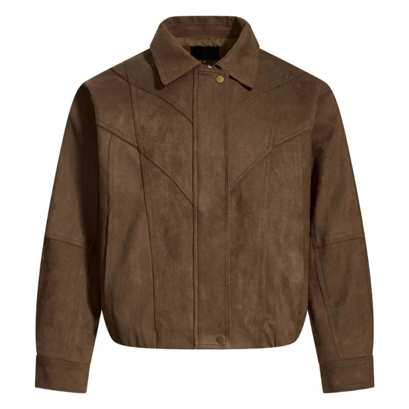 Retro Spliced Faux Suede Leather Jacket — vista frontale