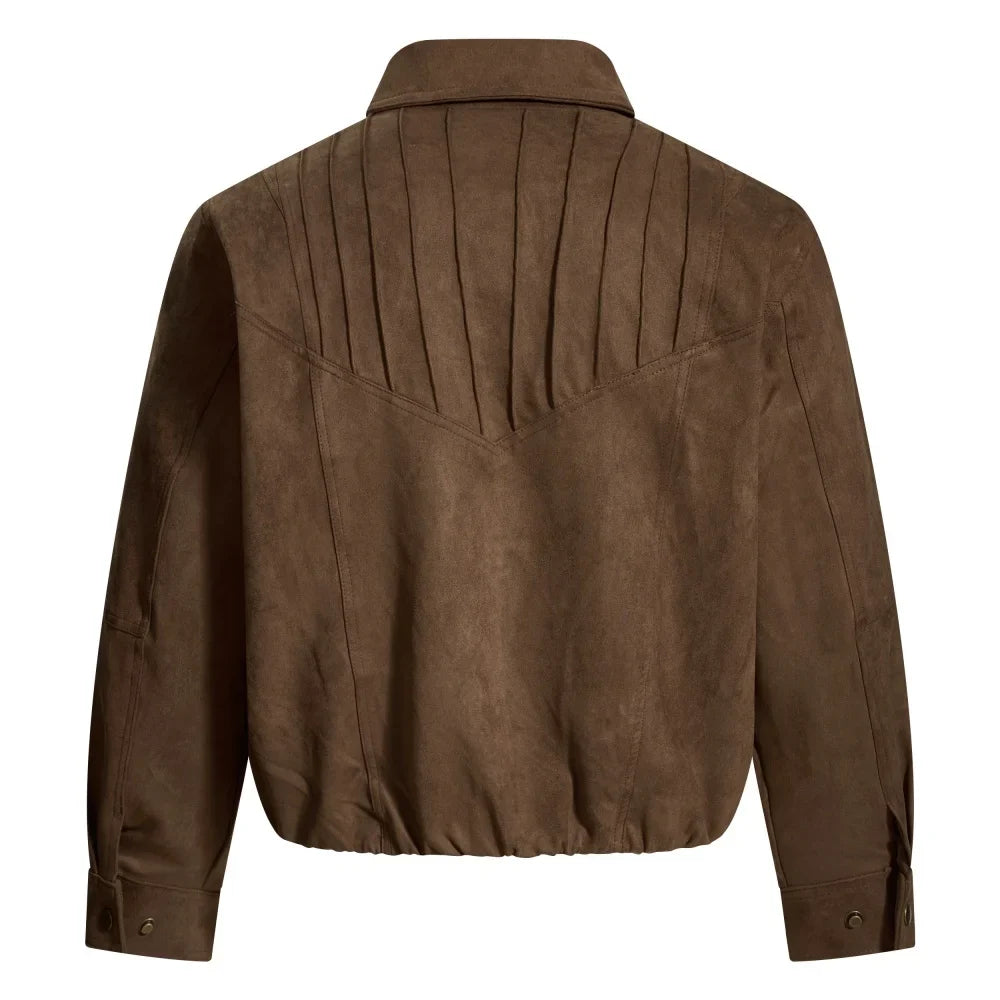 Retro Spliced Faux Suede Leather Jacket — vista posteriore