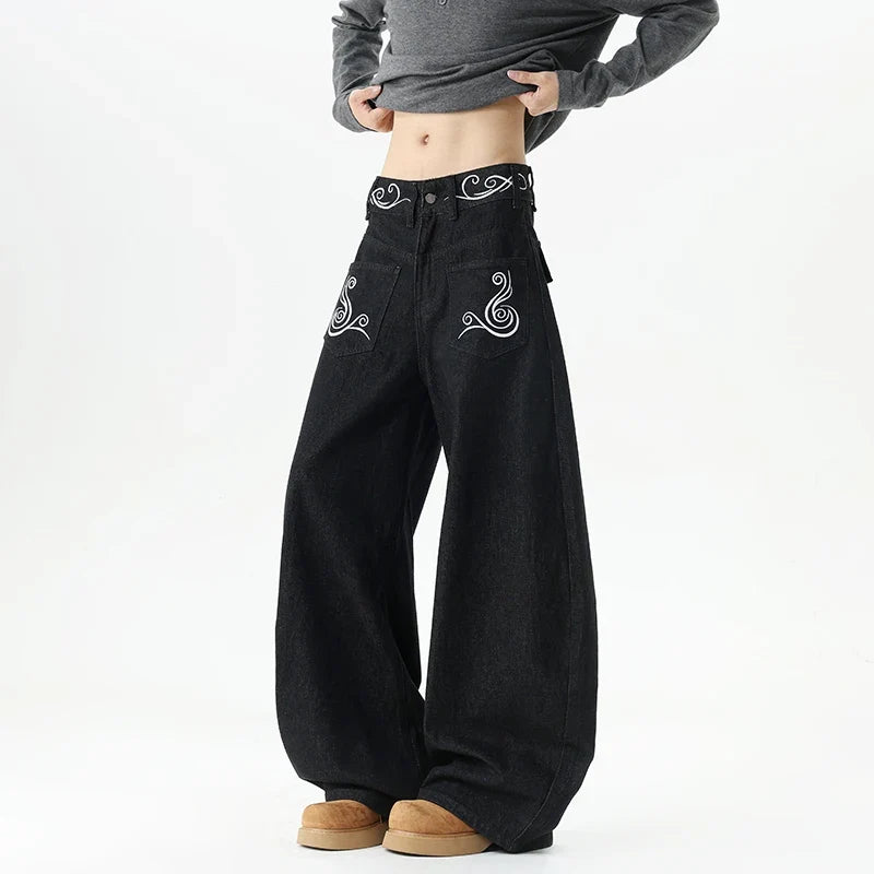 Retro Western Embroidered Baggy Barrel Jeans — dettaglio