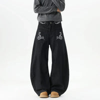 Retro Western Embroidered Baggy Barrel Jeans — vista frontale