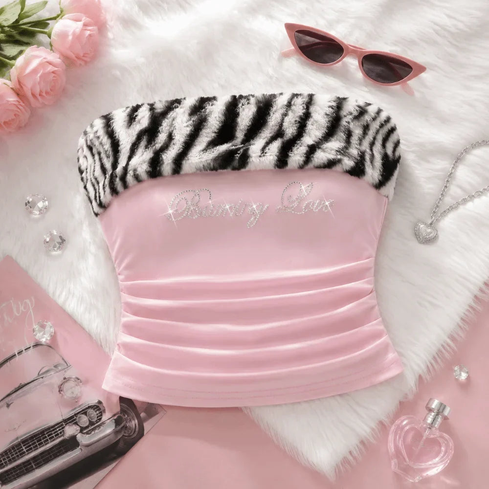 Rhinestone "Burning Love" Animal Print Crop Top — vista laterale