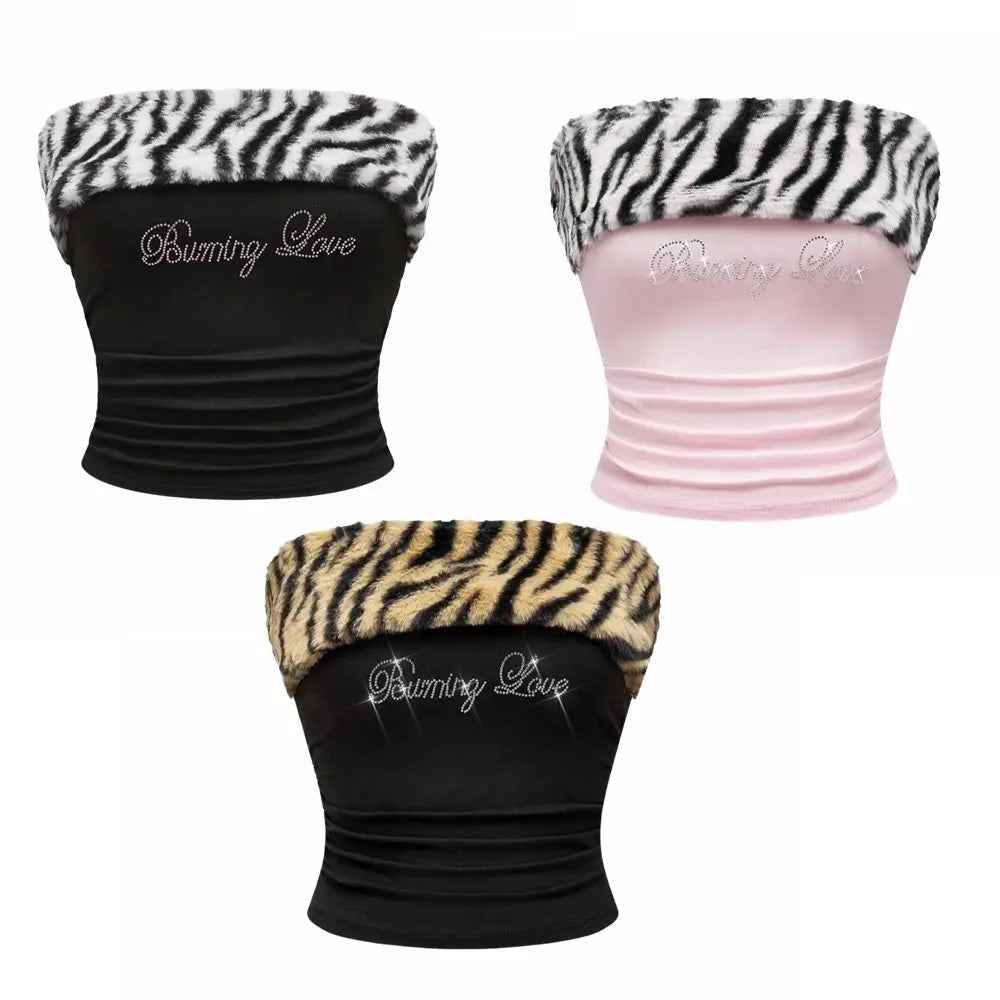 Rhinestone "Burning Love" Animal Print Crop Top — vista frontale