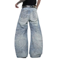 Rhinestone Distressed Baggy Denim Curved Barrel Jeans — dettaglio