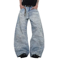 Rhinestone Distressed Baggy Denim Curved Barrel Jeans — vista posteriore