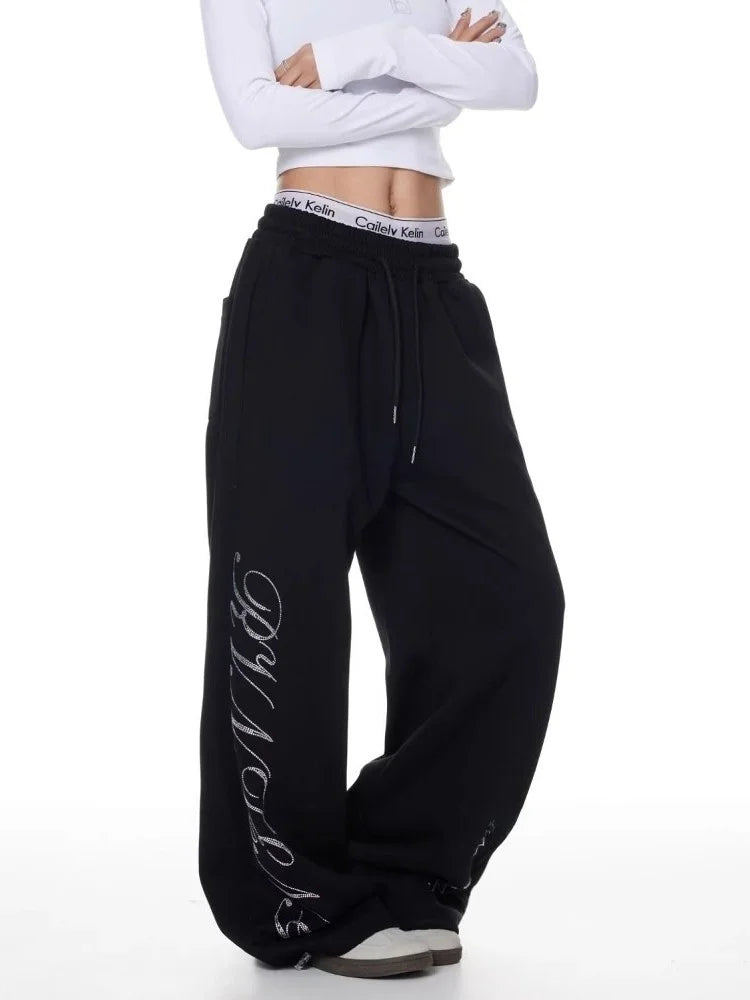Rhinestone Graphic Sweatpants Joggers Trousers — vista laterale