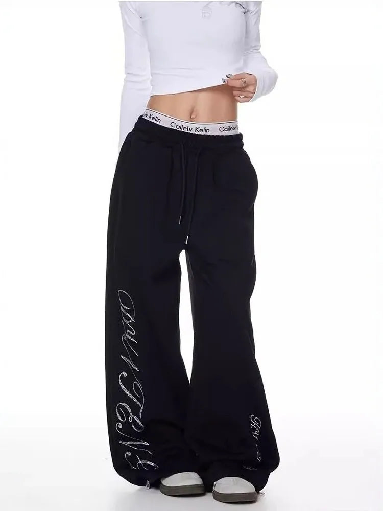 Rhinestone Graphic Sweatpants Joggers Trousers — dettaglio