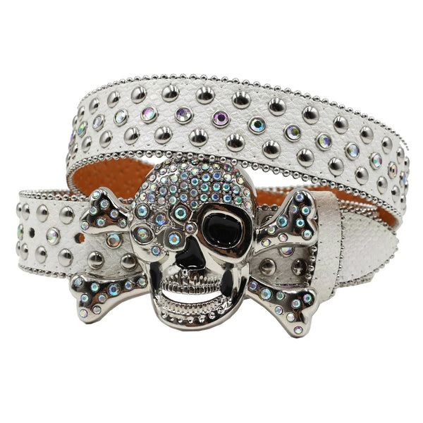 Rhinestone Skull Studded Buckle Belt — vista frontale
