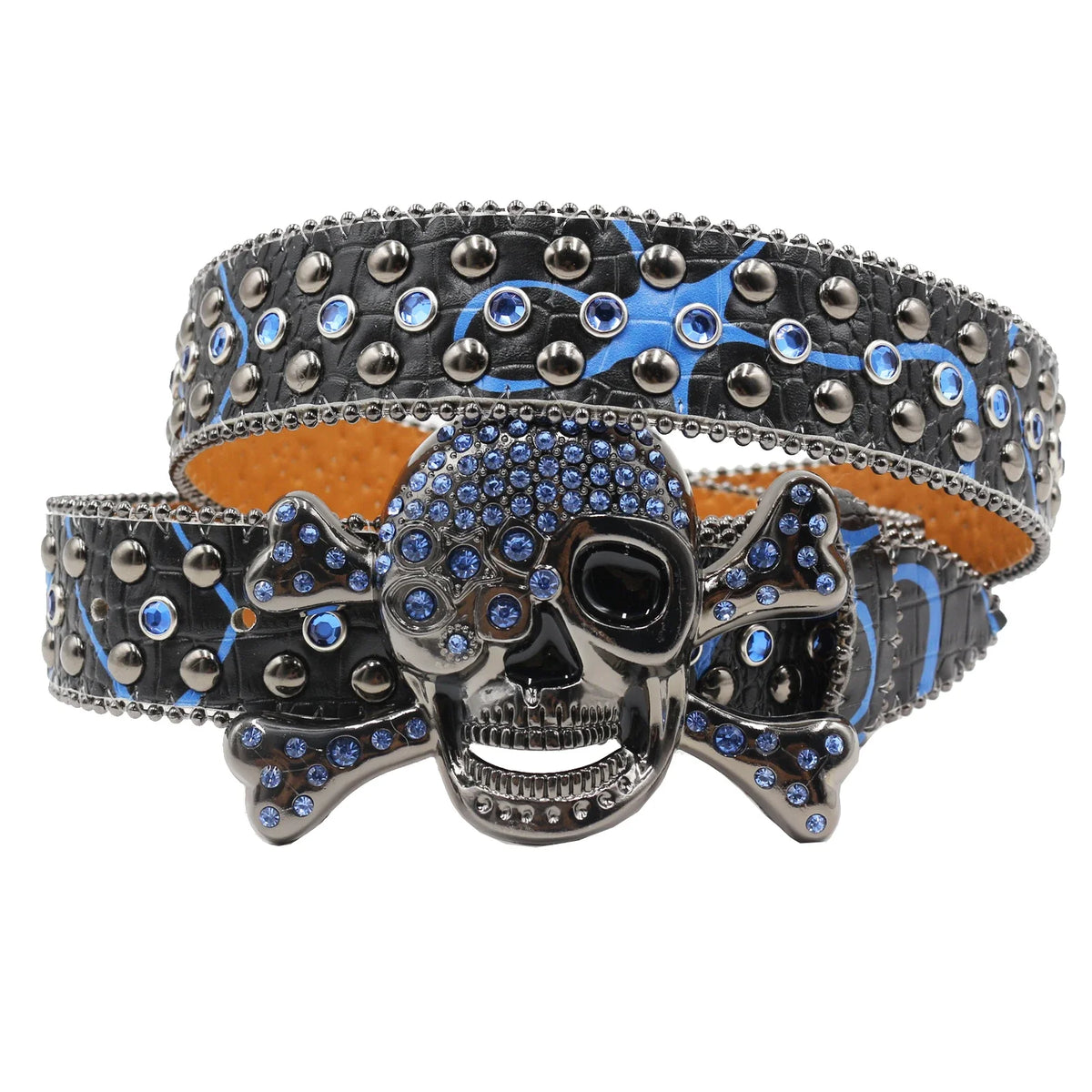 Rhinestone Skull Studded Buckle Belt — dettaglio