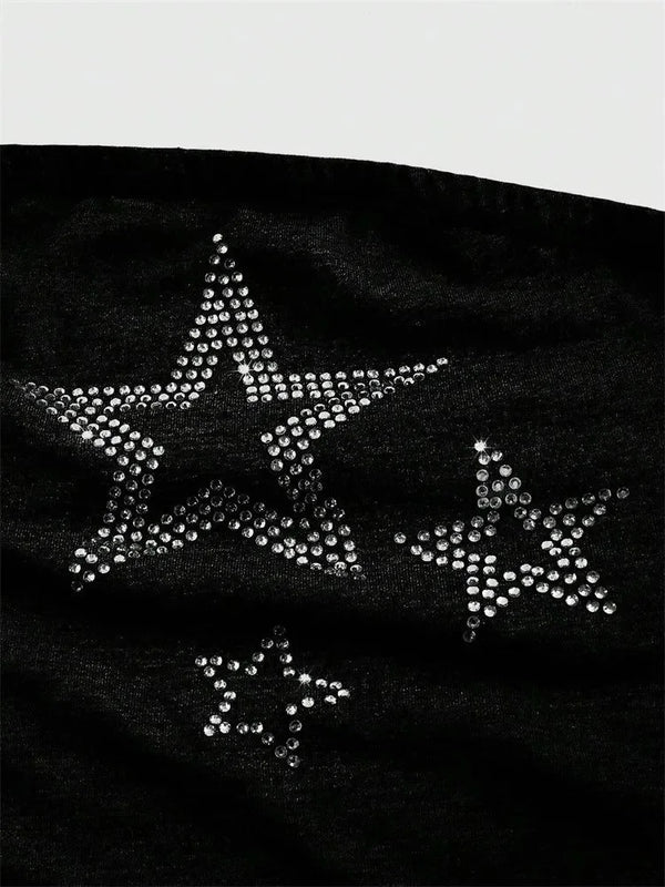 Y2K Rhinestone Star Graphic Bandeau Tube Top