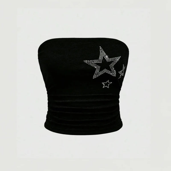 Rhinestone Star Graphic Bandeau Tube Top — vista frontale