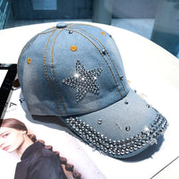Rhinestone Star Graphic Denim Baseball Cap — vista posteriore
