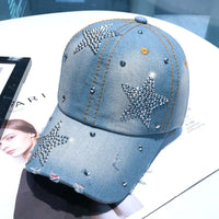 Rhinestone Star Graphic Denim Baseball Cap — dettaglio della stampa