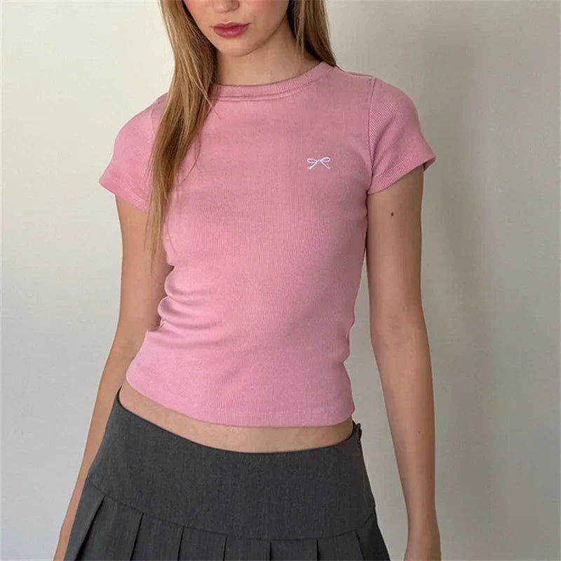 Ribbon Bow Plain Baby Tee — vista frontale