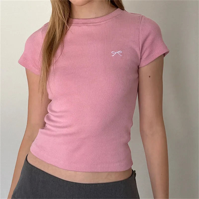 Ribbon Bow Plain Baby Tee — vista posteriore