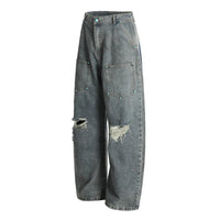 Ripped Distressed Baggy Denim Curved Barrel Jeans — vista posteriore