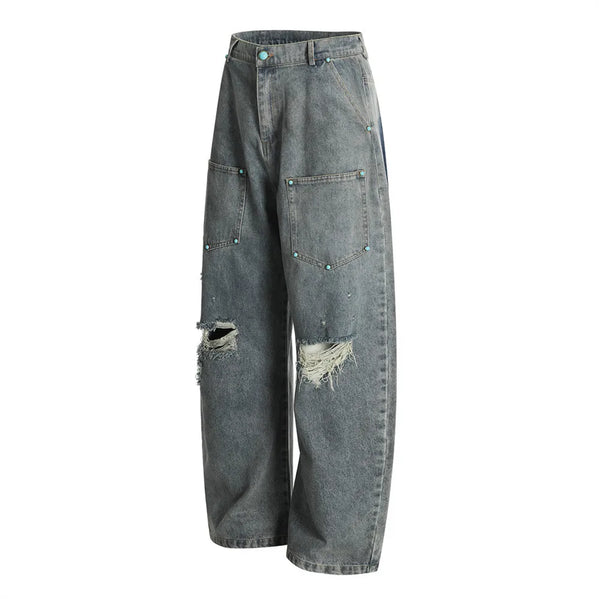 Y2K Ripped Distressed Baggy Denim Curved Barrel Jeans