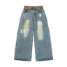 Y2K Ripped Wide Leg Leopard Print Denim Jeans