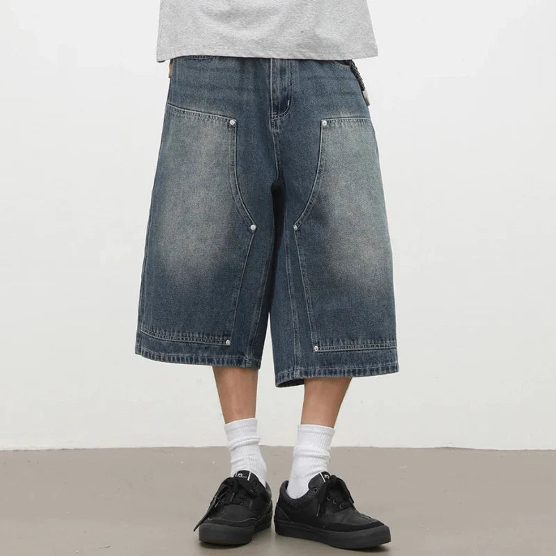 Rivet Carpenter Denim Shorts Jorts — dettaglio della stampa