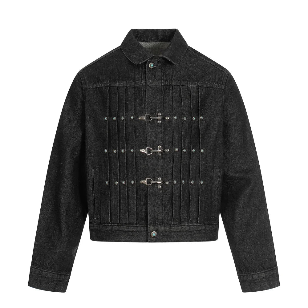 Rivet Clasp Raw Denim Jacket — vista frontale