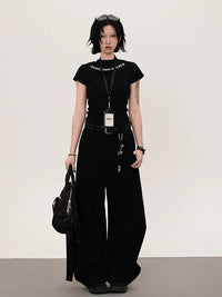 Rose Floral Embroidered Black Baggy Jeans — in alternativa