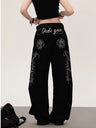 Y2K Rose Floral Embroidered Black Baggy Jeans