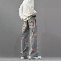 Rose Print Straight Leg Jeans — vista posteriore
