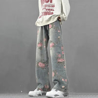 Rose Print Straight Leg Jeans — vista frontale