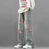 Y2K Rose Print Straight Leg Jeans