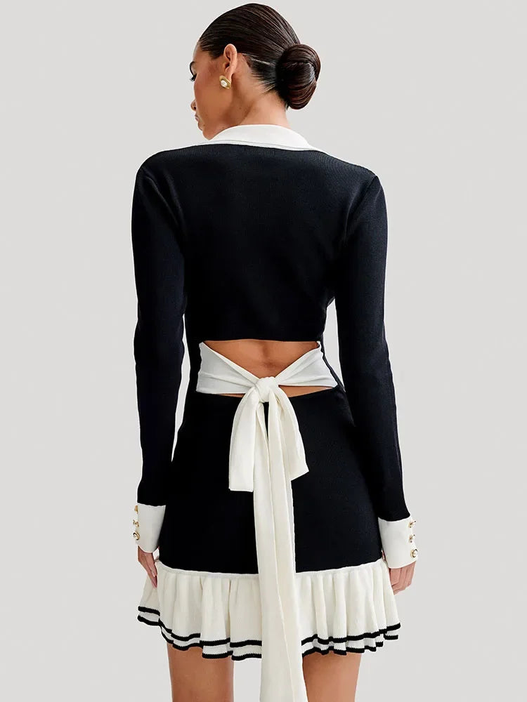 Ruffled Bow Knit Mini Dress — vista laterale