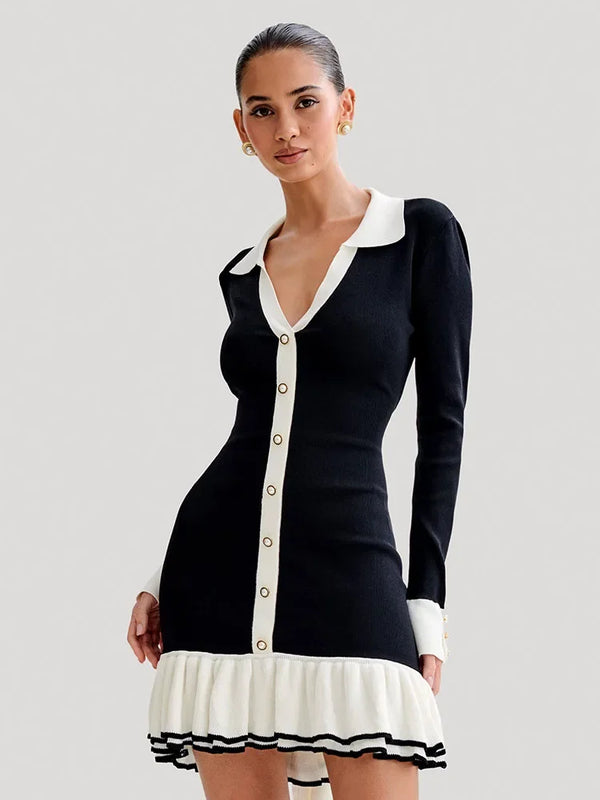Ruffled Bow Knit Mini Dress — vista frontale