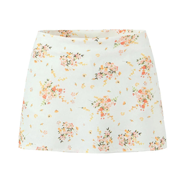 Satin Floral Print Mini Skirt — vista frontale