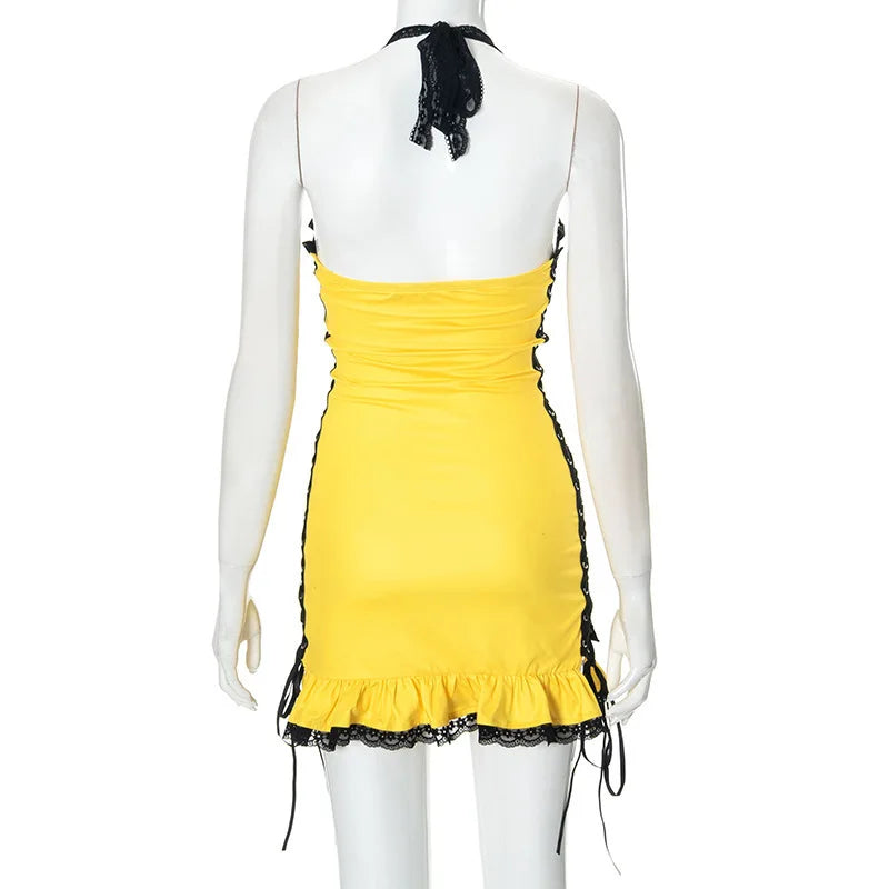 Scorching Time Print Lace Up Pleated Mini Dress — dettaglio del tessuto